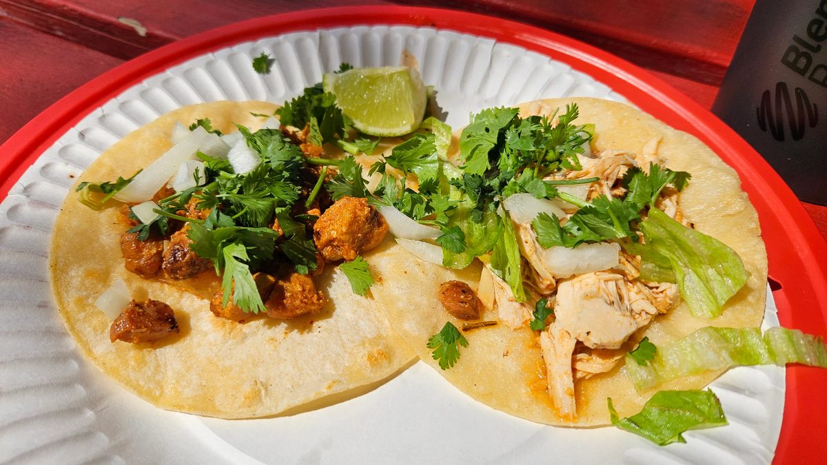 Street tacos on corn tortillas at Lorena's